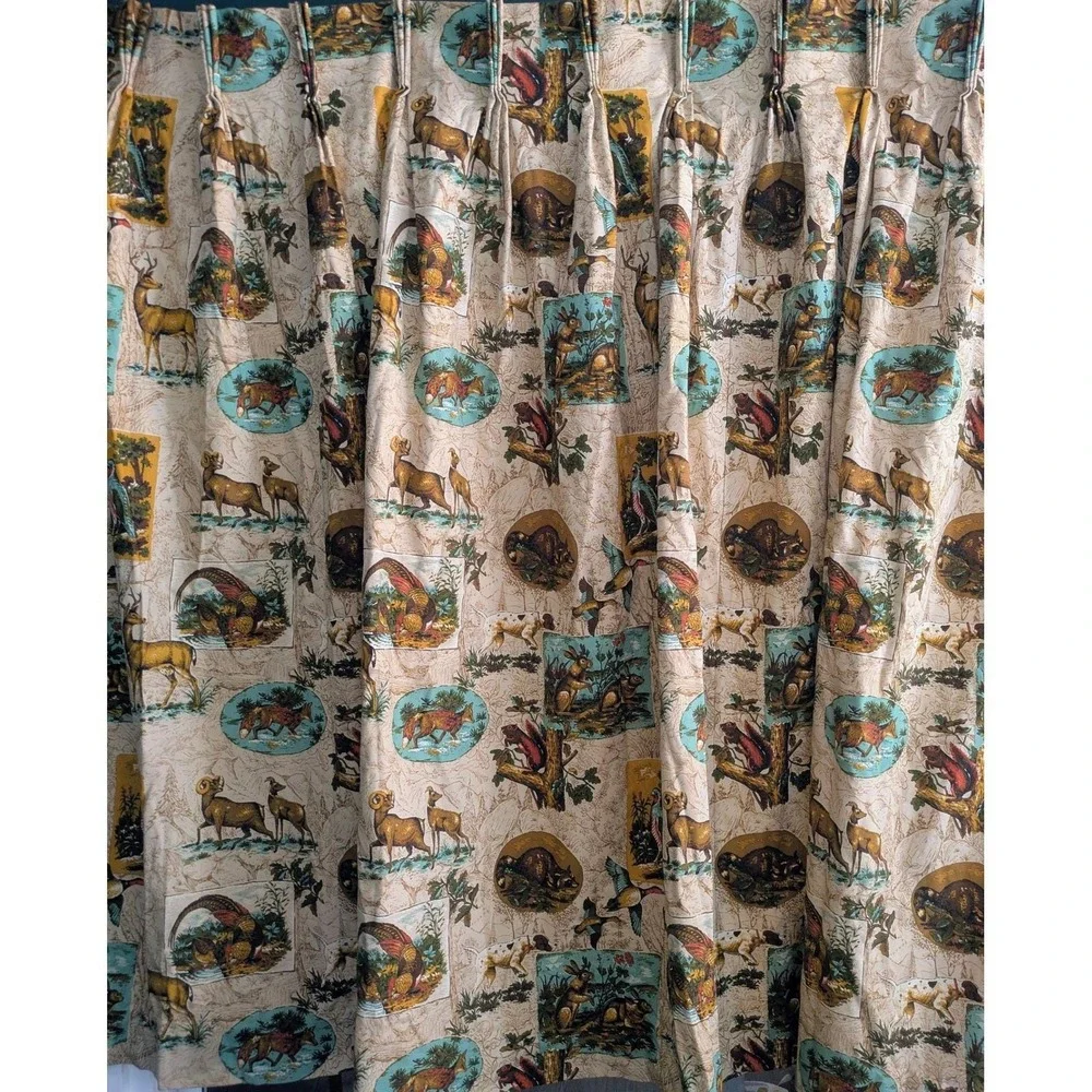 True Vintage MCM Curtains Animal print Hunting Lodge Cabin theme pinch‎ pleat
